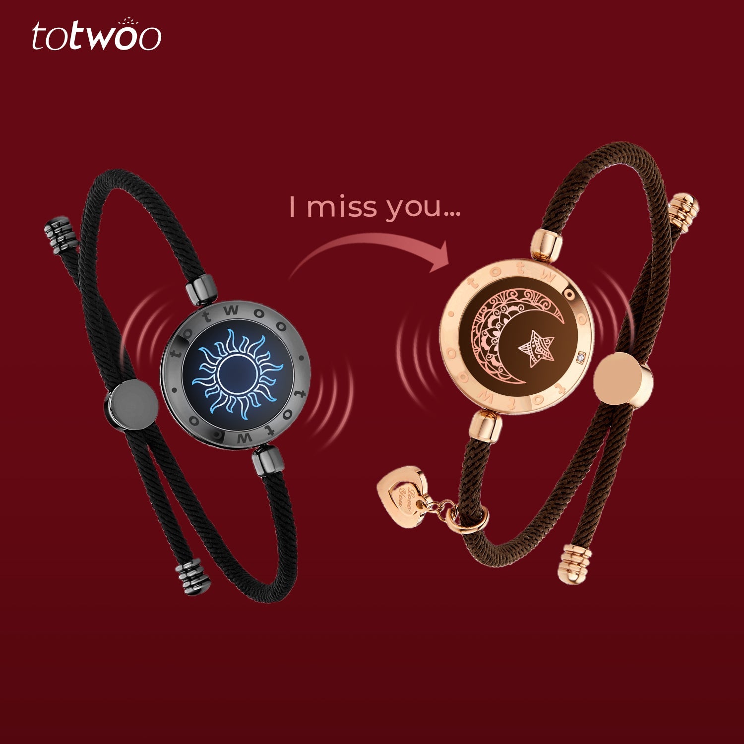 [ Red Gift Packaging] Sun & Moon Touch Bracelets with Milan Rope (Black+Brown)