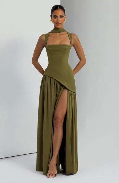 Vestido Longo Tullulah - Verde Oliva Escuro