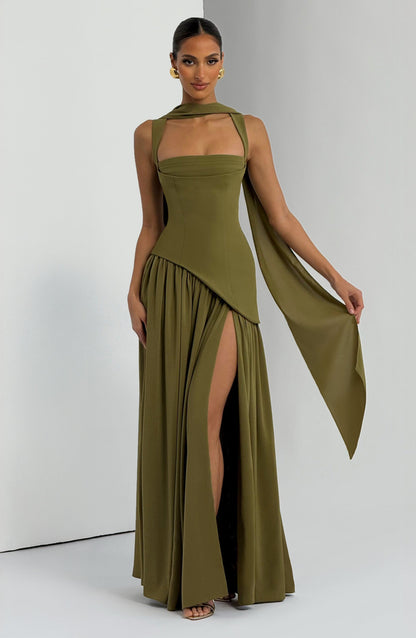 Vestido Longo Tullulah - Verde Oliva Escuro