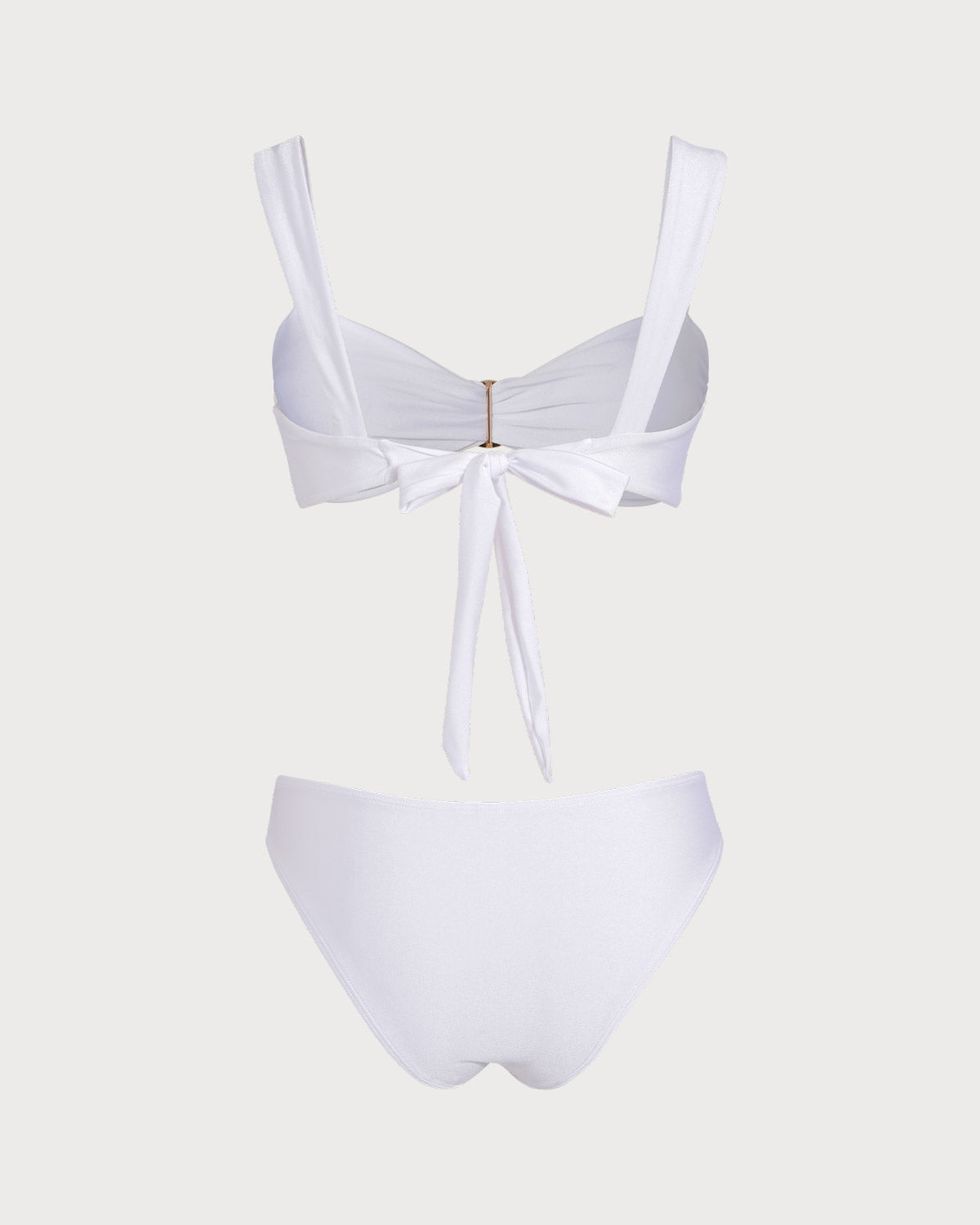 Conjunto de Biquíni Branco com Decote em Coração e Amarração