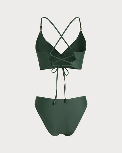 Conjunto de Tankini com Alças Cruzadas em X — Verde