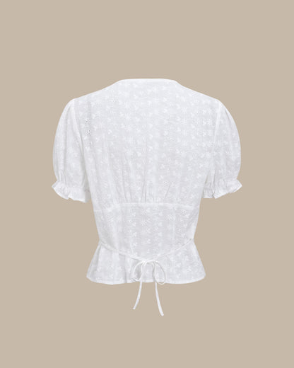 Blusa Floral Branca com Manga Bufante