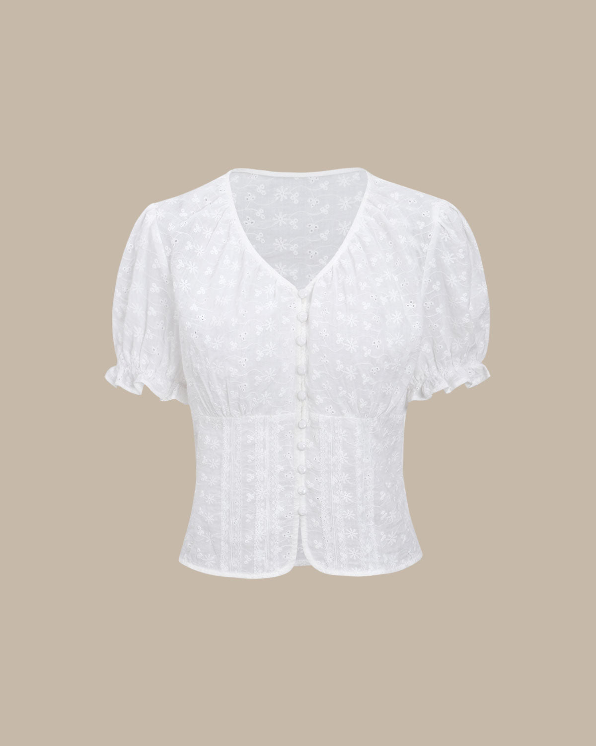 Blusa Floral Branca com Manga Bufante