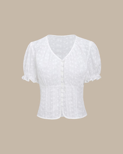 Blusa Floral Branca com Manga Bufante