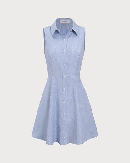 Mini-vestido listrado azul com botões