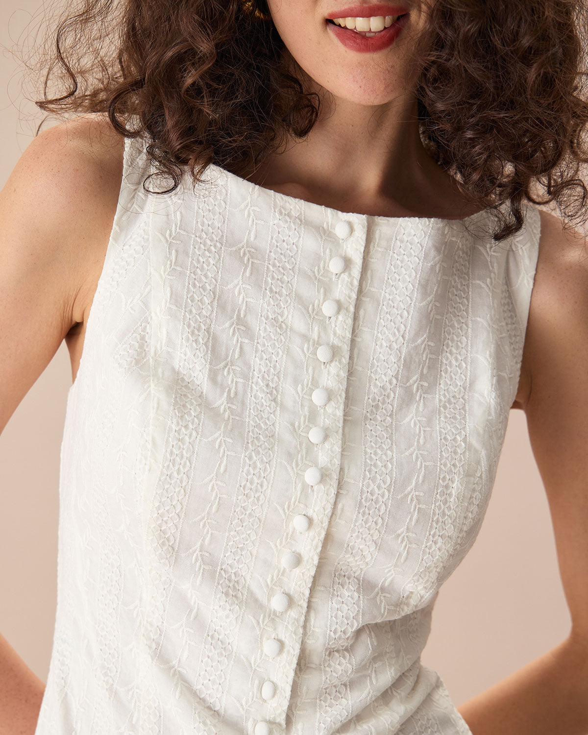 Minivestido feminino em algodão jacquard com decote canoa — Branco