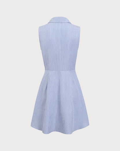 Mini-vestido listrado azul com botões