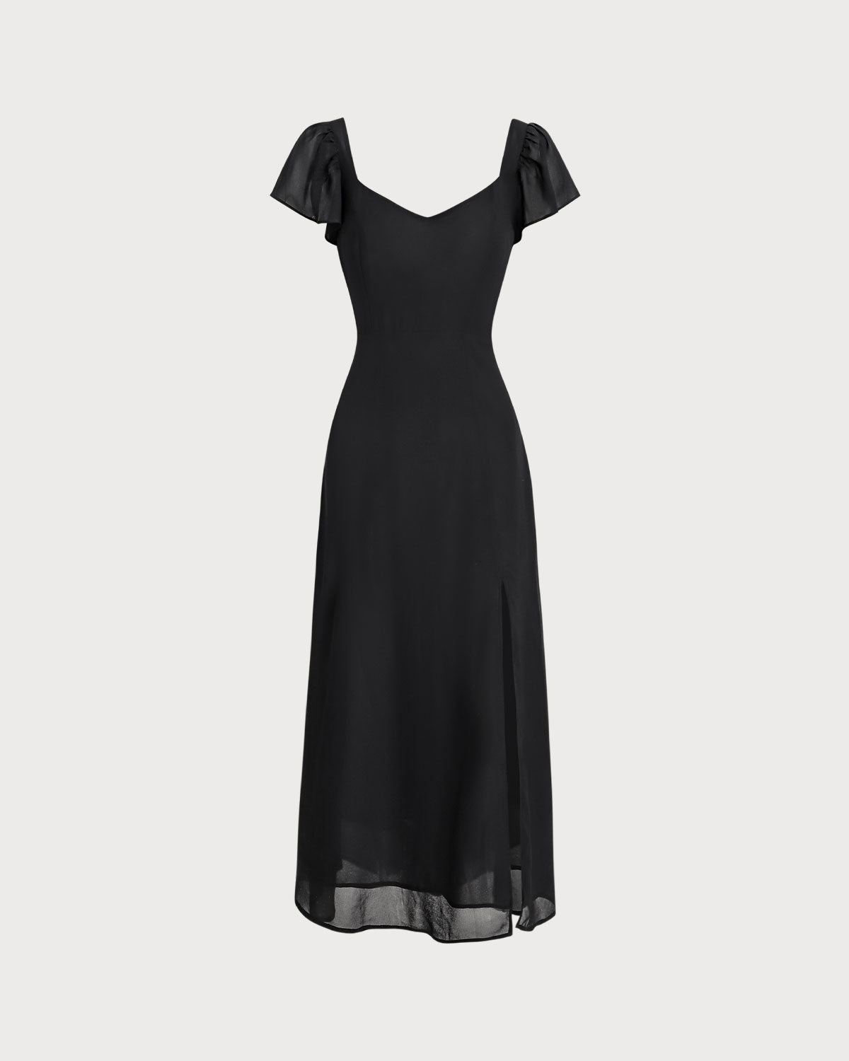 Vestido longo de chiffon com decote coração — Preto