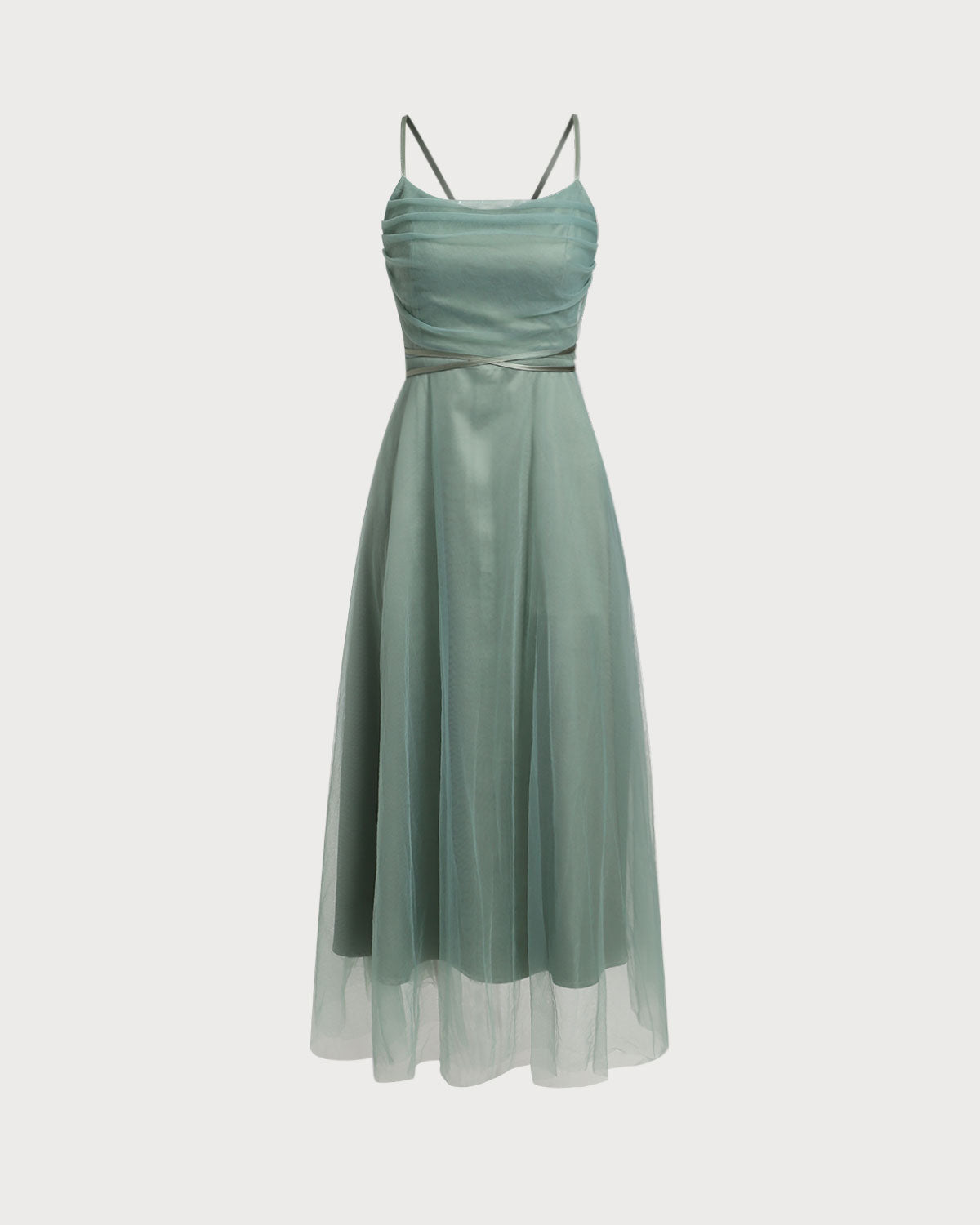 Vestido midi slip fluido em tule verde