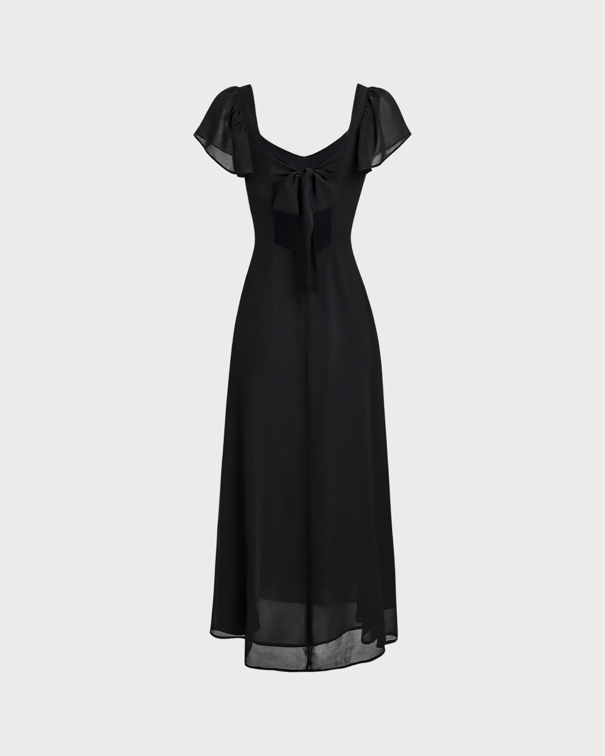 Vestido longo de chiffon com decote coração — Preto