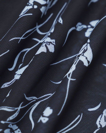 Vestido Midi Floral Azul-Marinho com Decote Coração