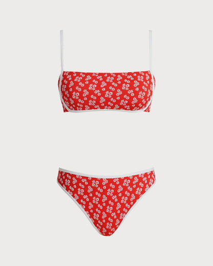 Conjunto de biquíni com top bralette floral vermelho