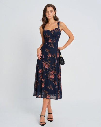 Vestido Slip Midi Floral Azul