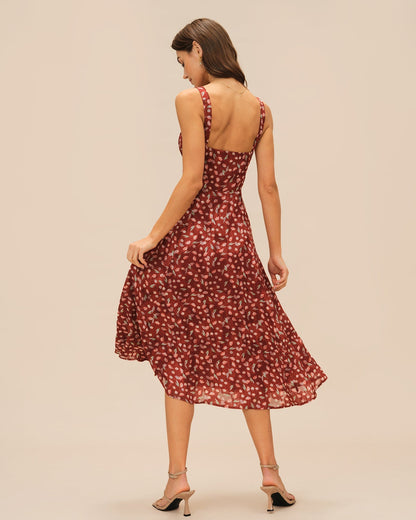 Vestido midi slip floral vinho