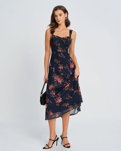 Vestido Slip Midi Floral Azul