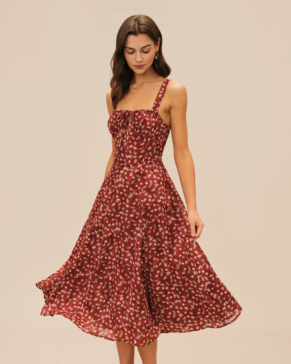 Vestido midi slip floral vinho
