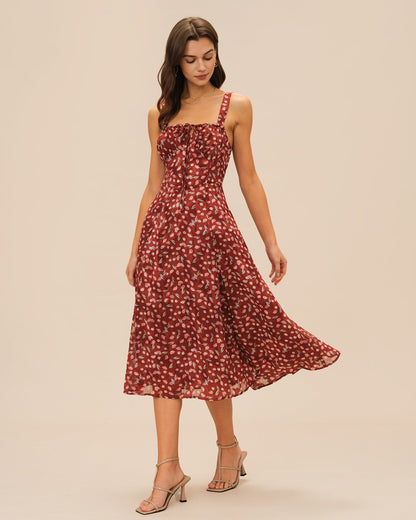 Vestido midi slip floral vinho