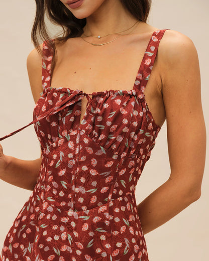Vestido midi slip floral vinho