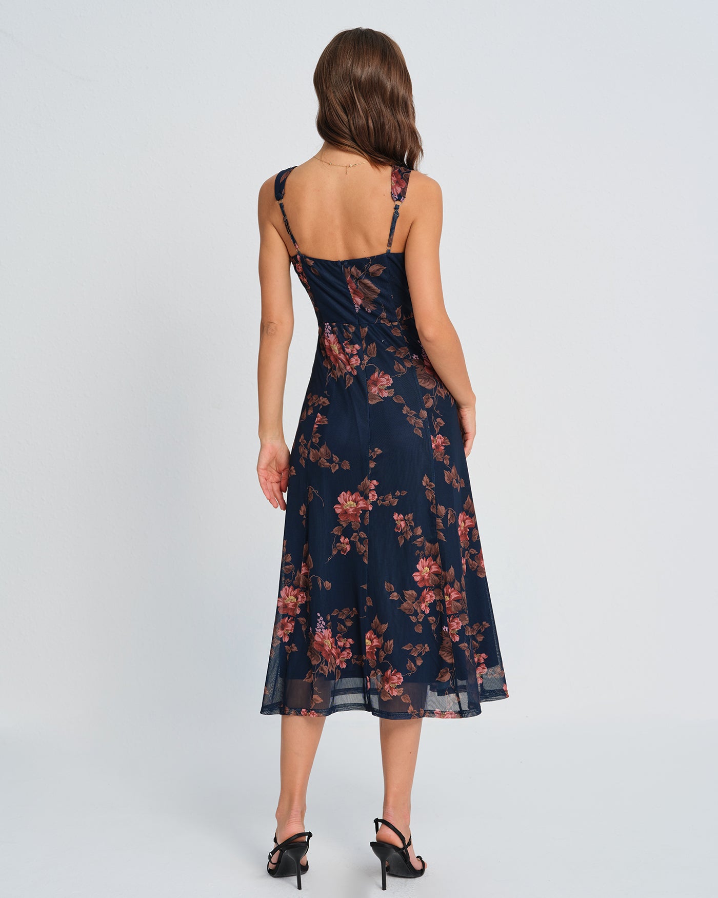 Vestido Slip Midi Floral Azul