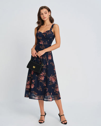 Vestido Slip Midi Floral Azul