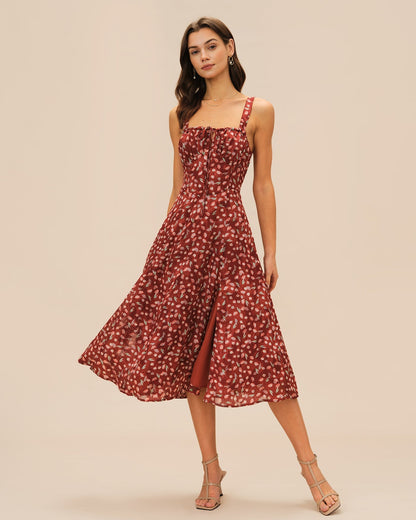 Vestido midi slip floral vinho