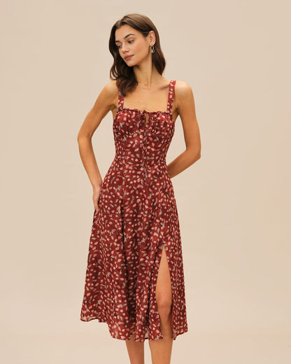 Vestido midi slip floral vinho