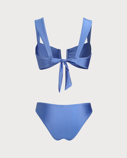 Conjunto de Biquíni Cortininha Azul em Tecido Super Elástico