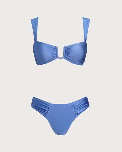 Conjunto de Biquíni Cortininha Azul em Tecido Super Elástico