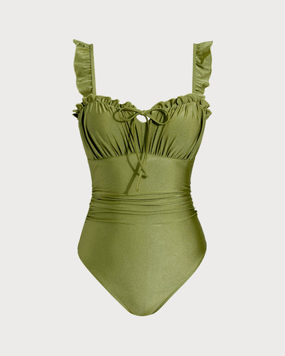 Maiô estilo bralette com franzidos — Verde