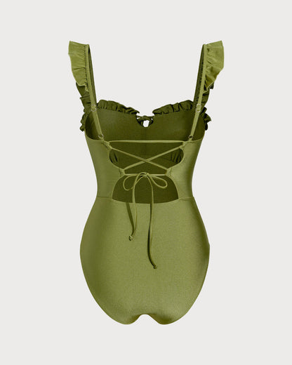 Maiô estilo bralette com franzidos — Verde