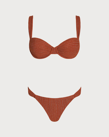 Conjunto de Biquíni com Aro e Lantejoulas — Vermelho Tijolo