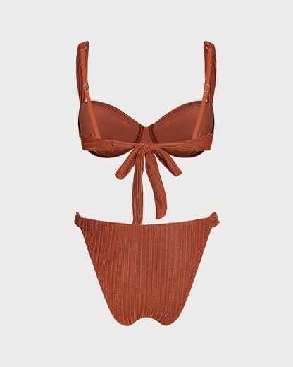 Conjunto de Biquíni com Aro e Lantejoulas — Vermelho Tijolo