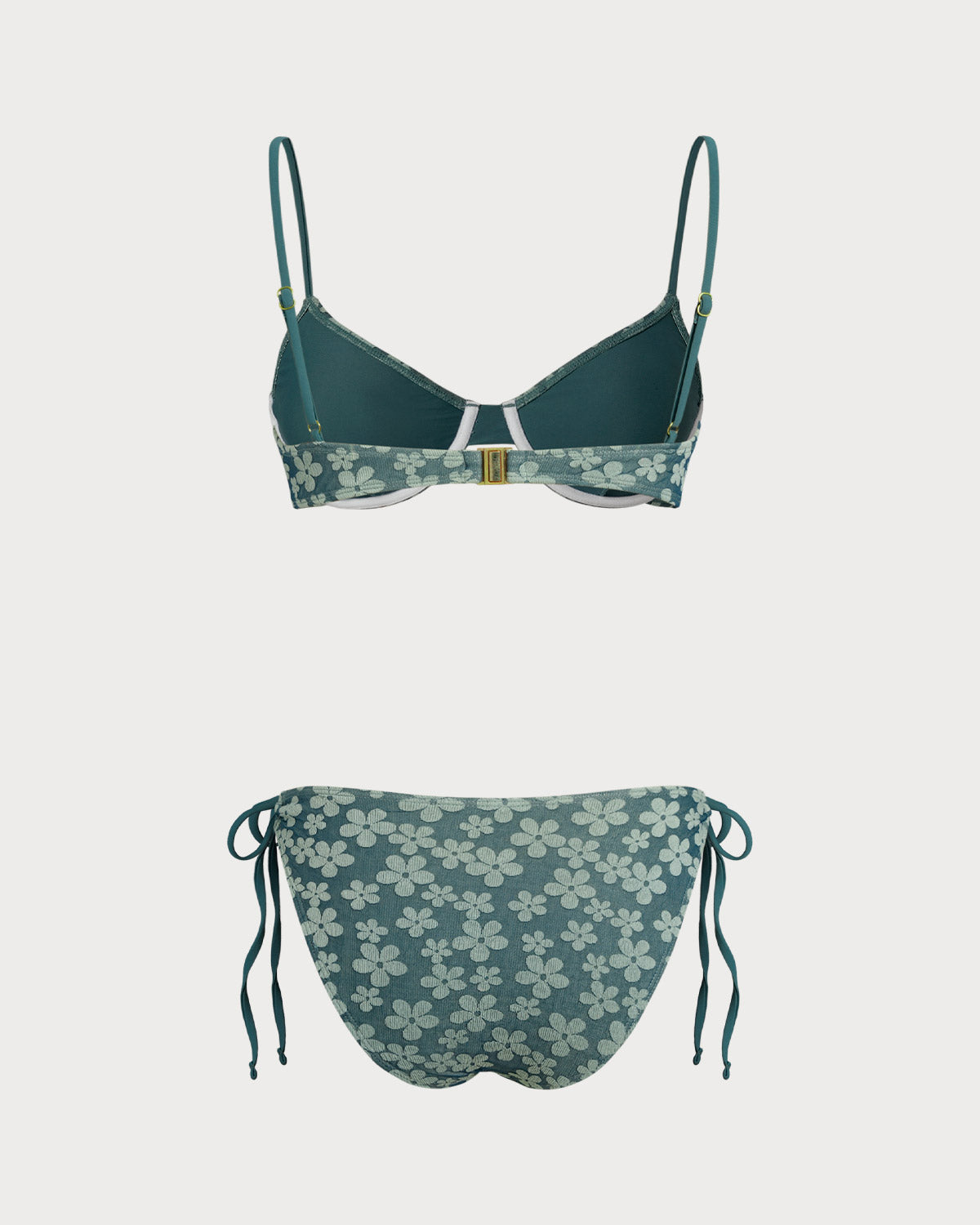 Conjunto de Biquíni Floral Verde com Top de Aro