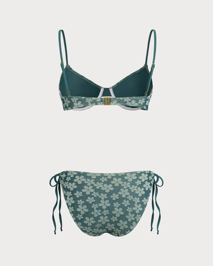 Conjunto de Biquíni Floral Verde com Top de Aro