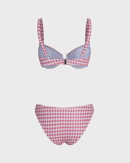 Conjunto de biquíni com aro e estampa xadrez vermelha