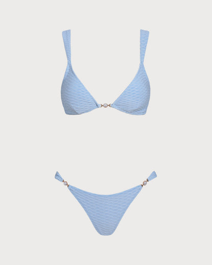 Conjunto de Biquíni Cortininha Texturizado Azul
