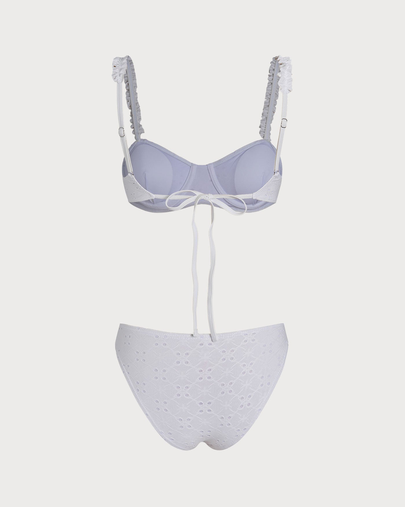Conjunto de biquíni em jacquard branco com aro e cordão ajustável