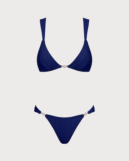 Conjunto de biquíni cortininha texturizado Azul Royal