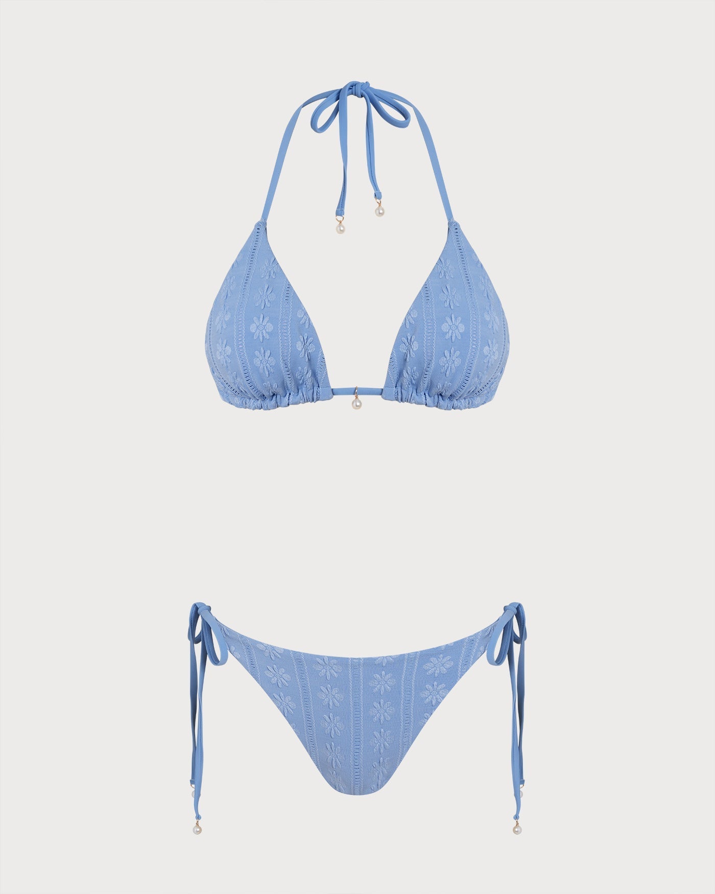 Conjunto de biquíni cortininha reversível com amarração no pescoço — Azul