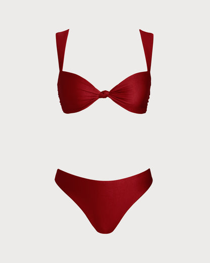 Conjunto de biquíni triângulo vermelho com calcinha de cintura baixa