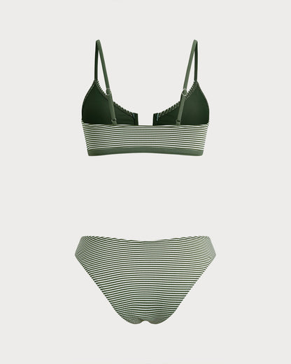 Conjunto de Biquíni Bralette Listrado Verde Militar