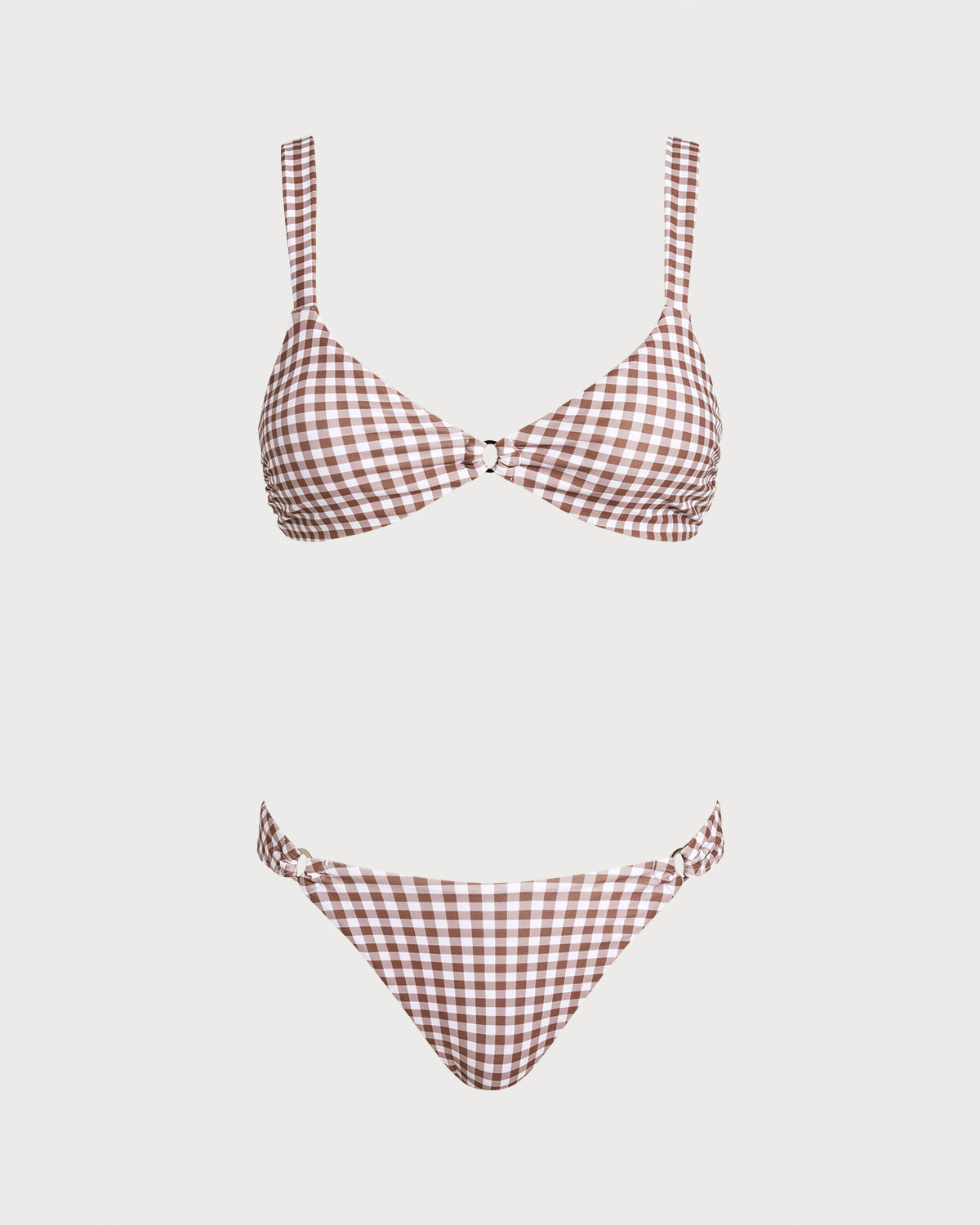 Conjunto de biquíni xadrez café com argola em O