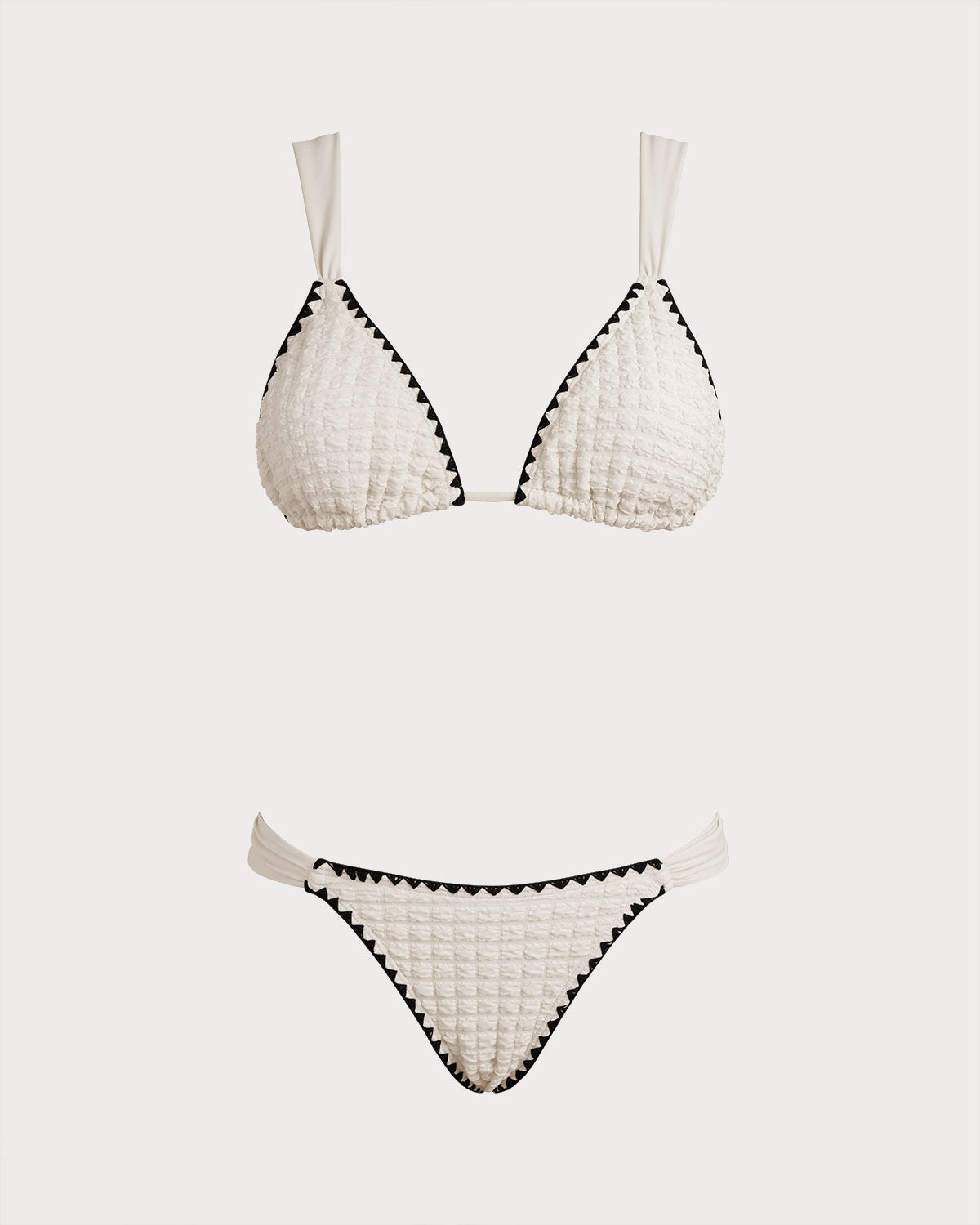 Conjunto de biquíni cortininha branco com detalhe contrastante