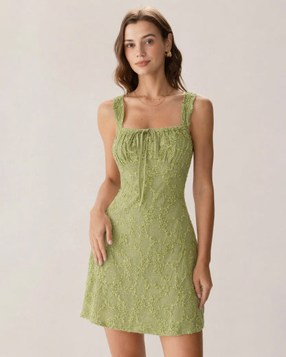 Mini vestido floral em tule verde