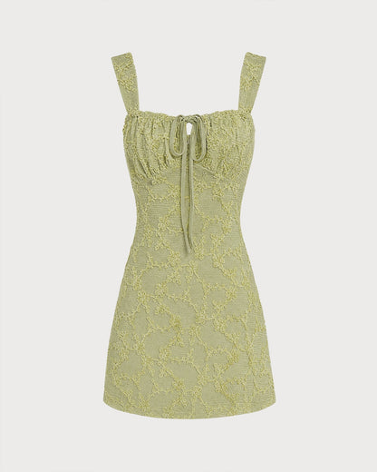 Mini vestido floral em tule verde