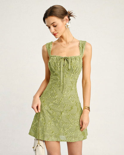 Mini vestido floral em tule verde