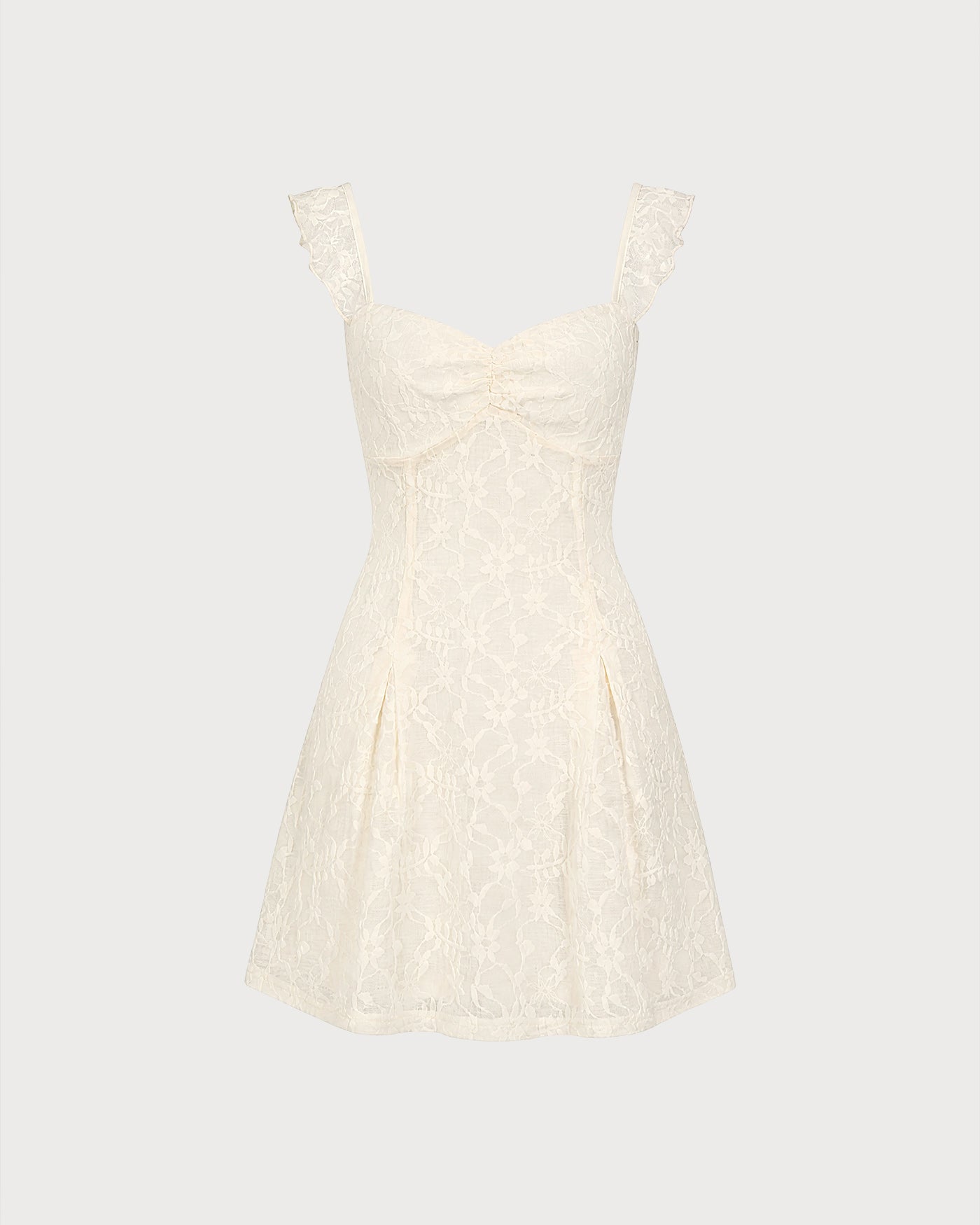 Vestido mini de renda floral com decote coração — Damasco