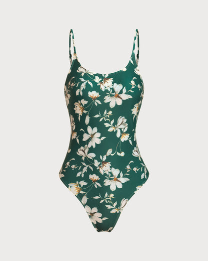 Maiô Verde Floral com Costas Abertas