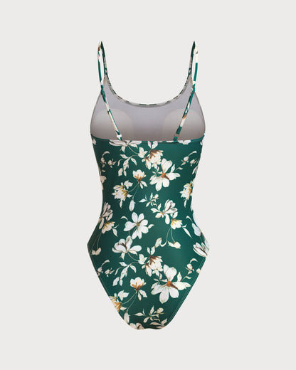 Maiô Verde Floral com Costas Abertas