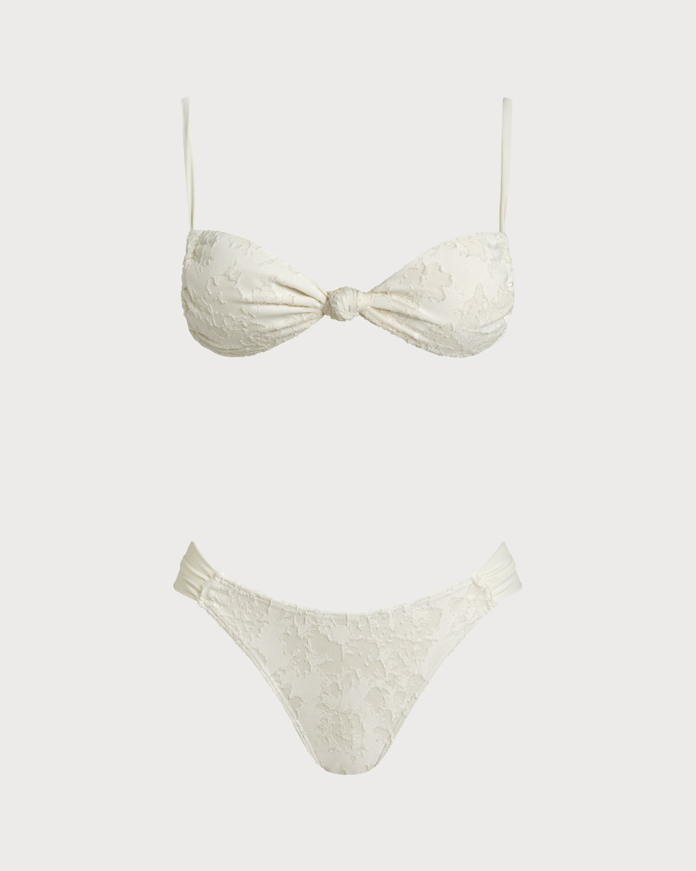 Conjunto de biquíni cortininha texturizado com amarração — Branco